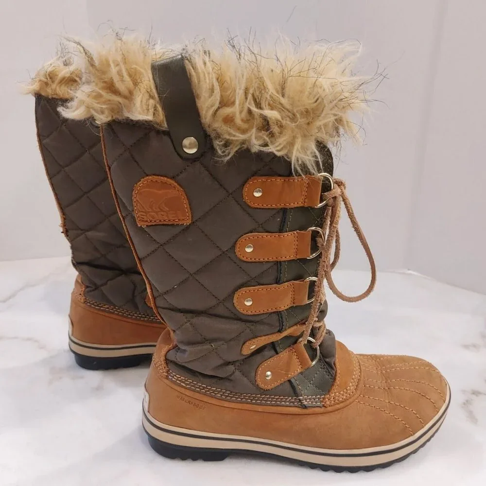 Sorel Tofino‎ Lace Up Faux Fur Lined Waterproof Leather Boots Tan Womens Sz 8 M